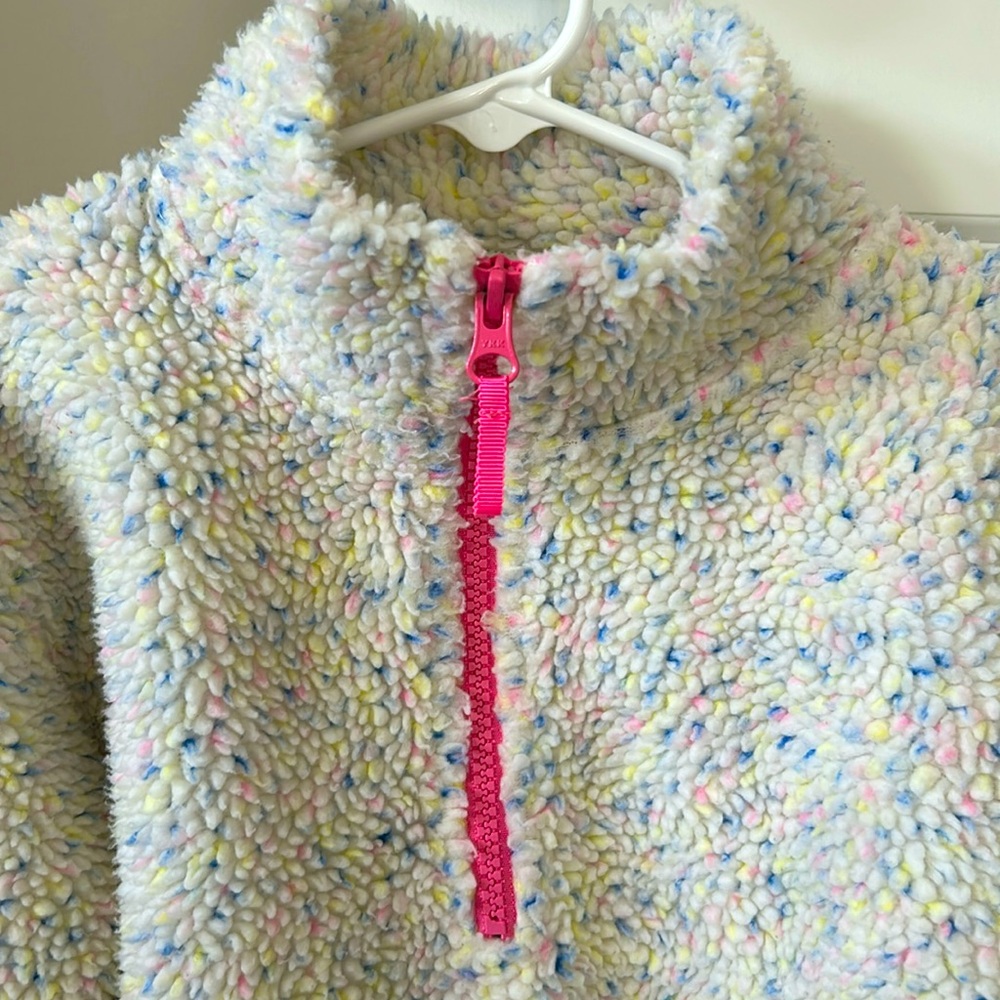 J Crew/ Crewcuts Confetti Faux Fur 1/2 Zip Fleece w Neon Pink Zipper